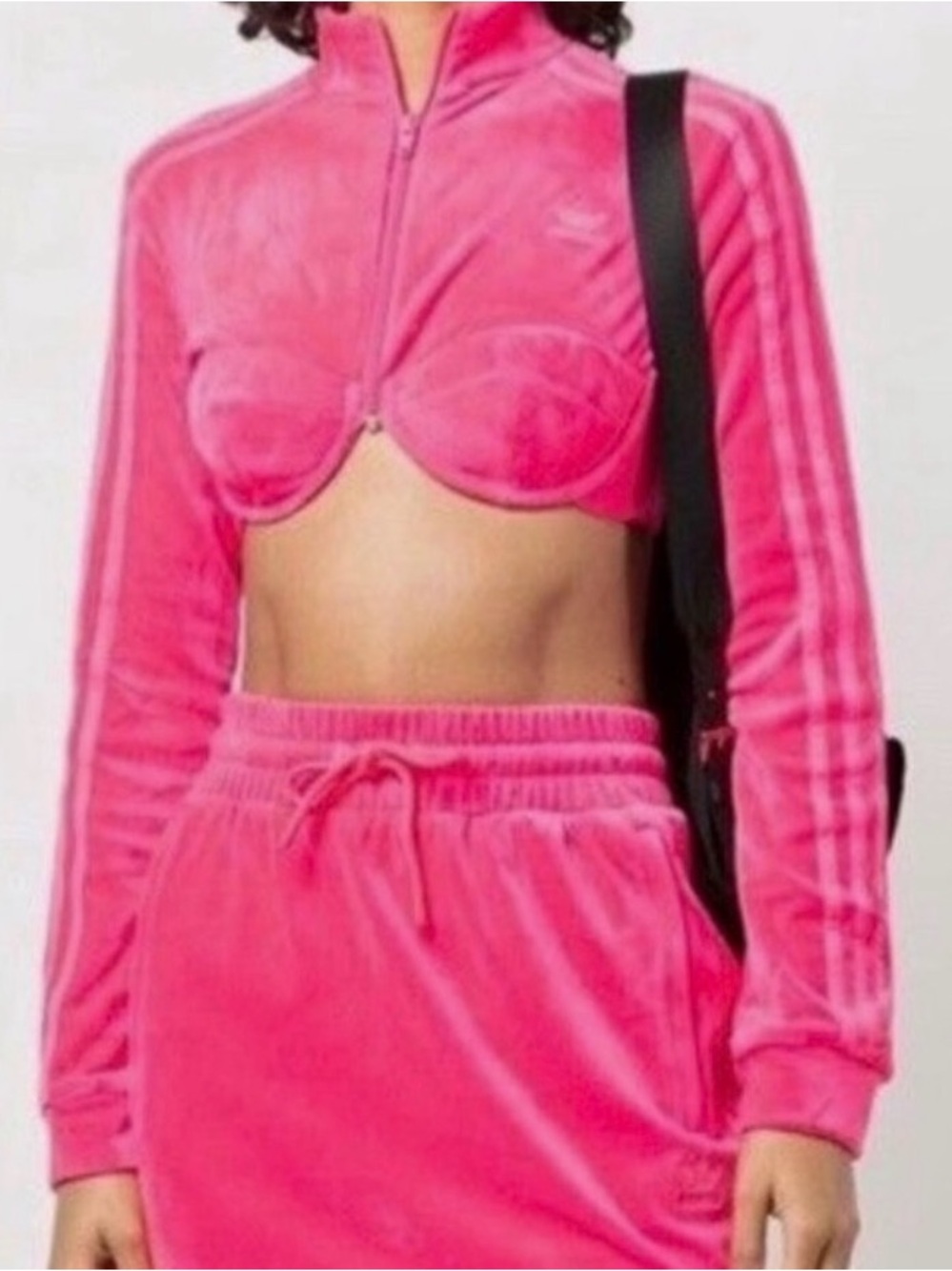 adidas Pink Velvet Cropped Zip-Front Top
